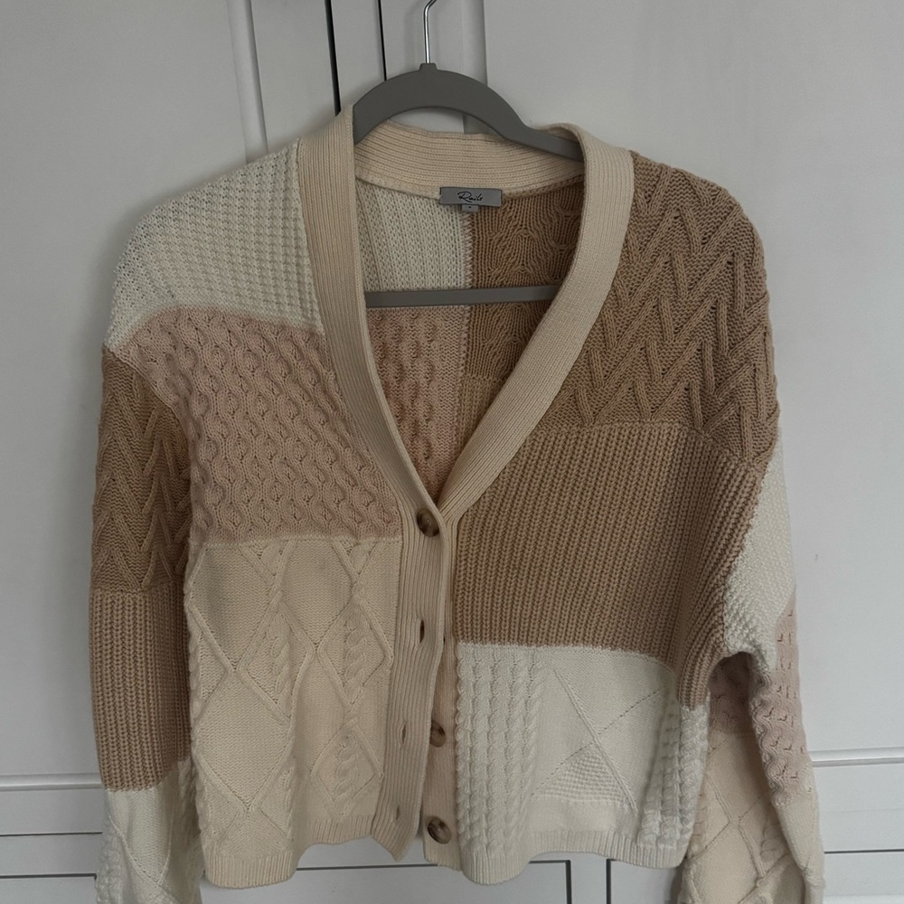 Rails Cream and Tan Patchwork Cardigan